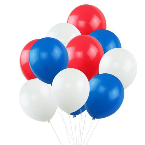 Globos metálicos blanco, rojo y azul 100 un.