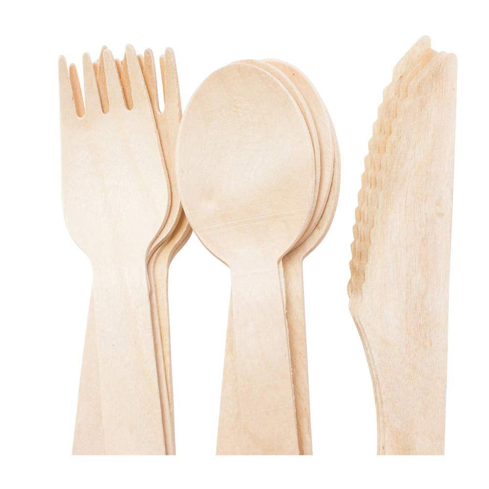 Tenedores + Cuchillos + Cucharas De Madera / Pack 100 Un.