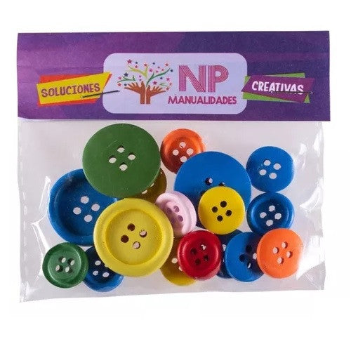 Botones De Madera De Colores 3 Medidas Pack 100 Un.