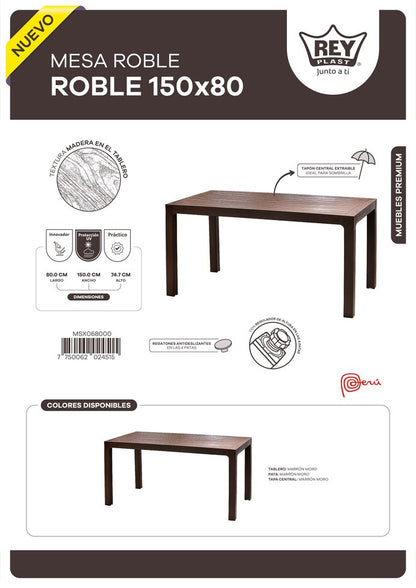 Comedor Resina Tipo Madera 150x80 Cm. Incluye 6 Sillas