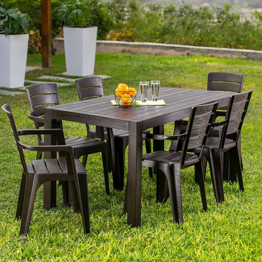 Comedor Resina Tipo Madera 150x80 Cm. Incluye 6 Sillas