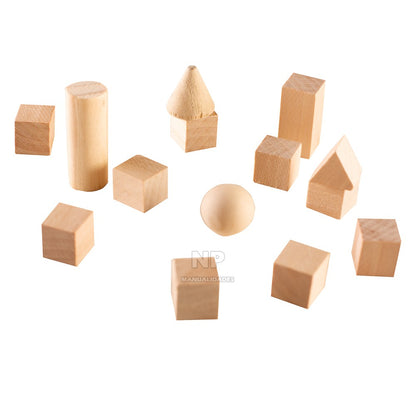 Figuras Mini Cuerpos Geométricos De Madera Set 14 Piezas