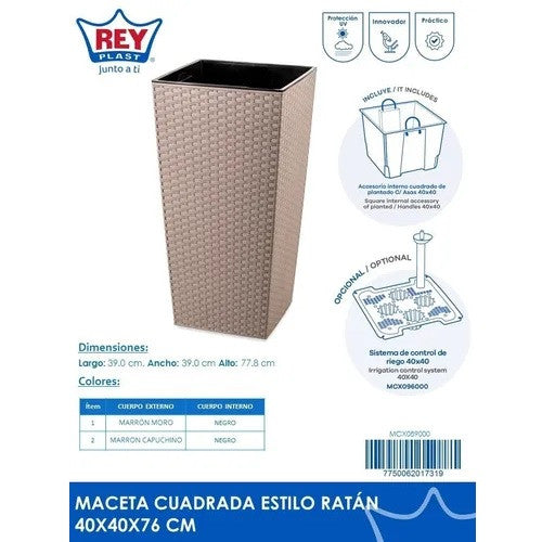 Maceta Autorregante Estilo Ratan 40x40x76 Cm.