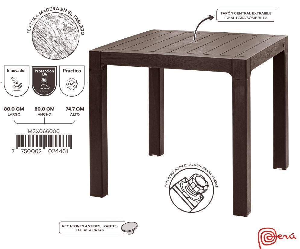 Mesa Resina Tipo Madera 80x80 Cm.