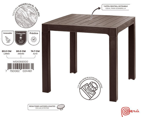 Mesa Resina Tipo Madera 80x80 Cm.