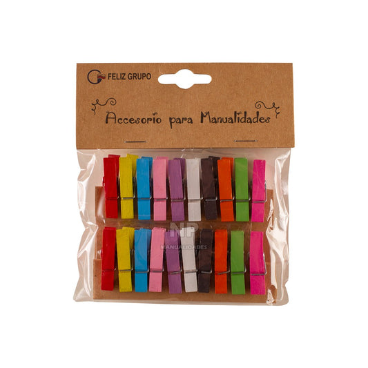 Mini Pinzas O Perritos De Madera Para Manualidades 20 Un. Multicolor