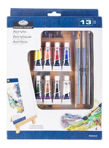 Set Arte Pinturas Acrílicas + Pinceles Essentials 14 Piezas