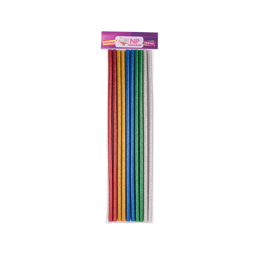 Silicona En Barra Glitter 7 Mm 30 Cms 5 Colores 12 Unidades