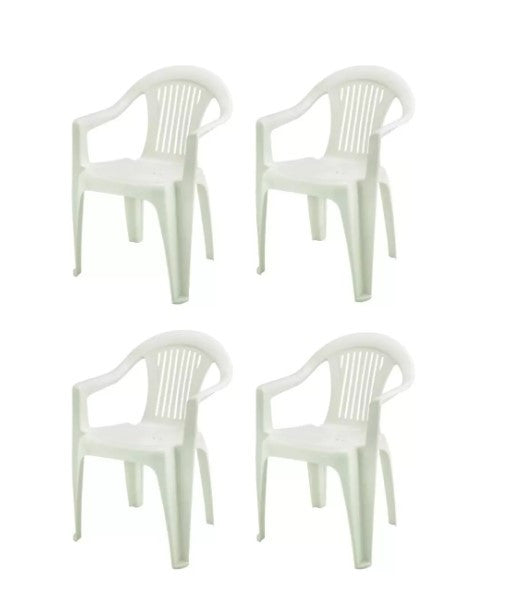 Silla Plastica Blanca De Terraza Pack 4 Un.