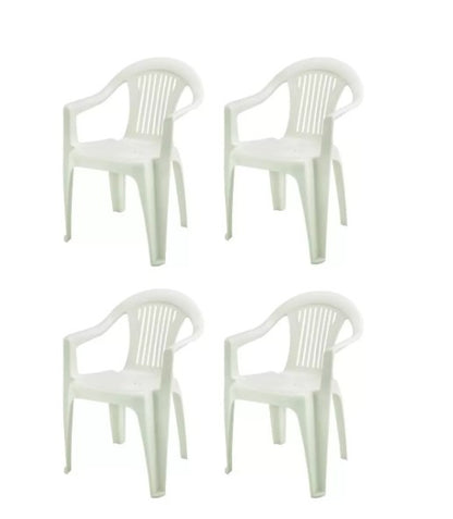Silla Plastica Blanca De Terraza Pack 4 Un.